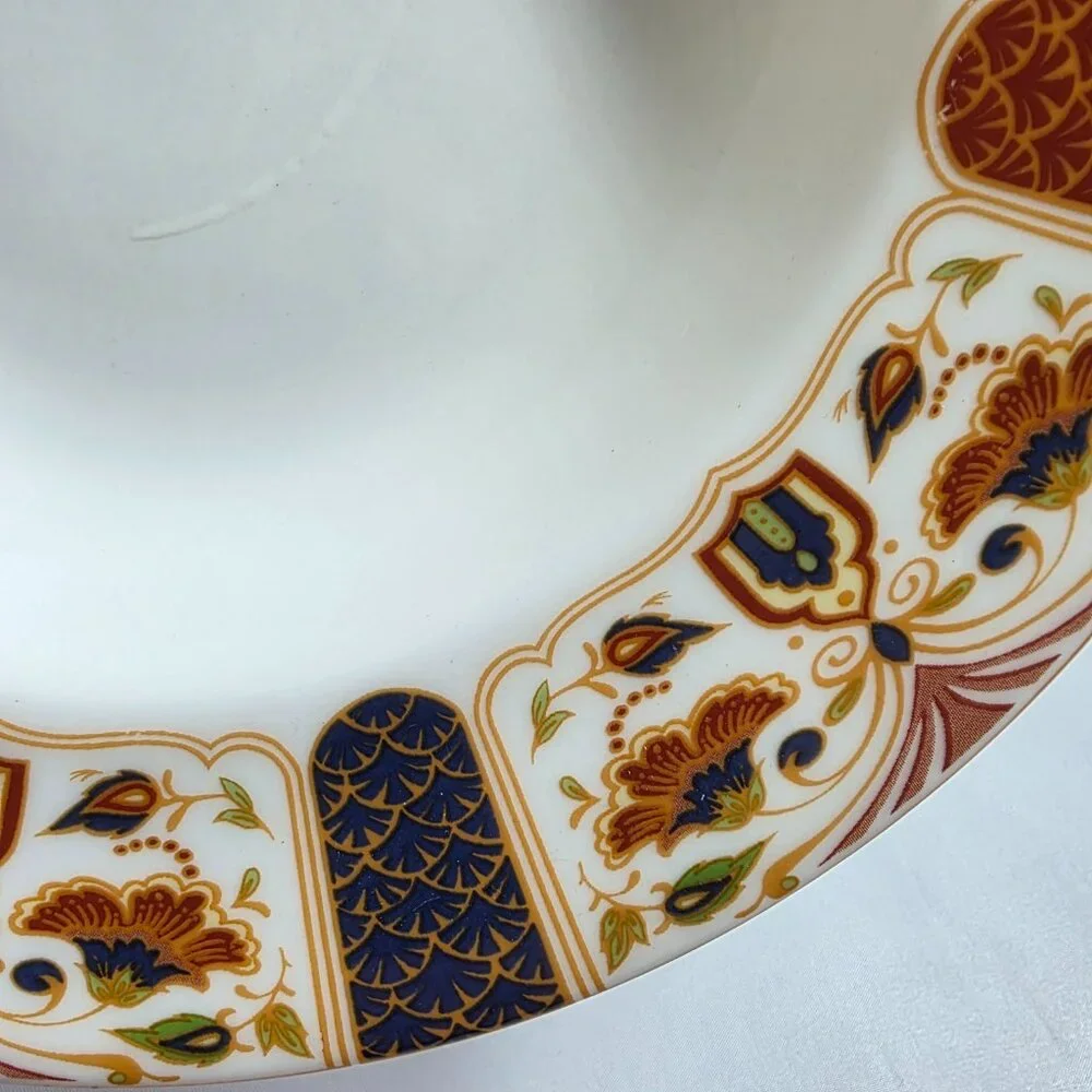 TWO Queens Imari Rim Soup Bowls Green Blue Diamond Band Floral Arches